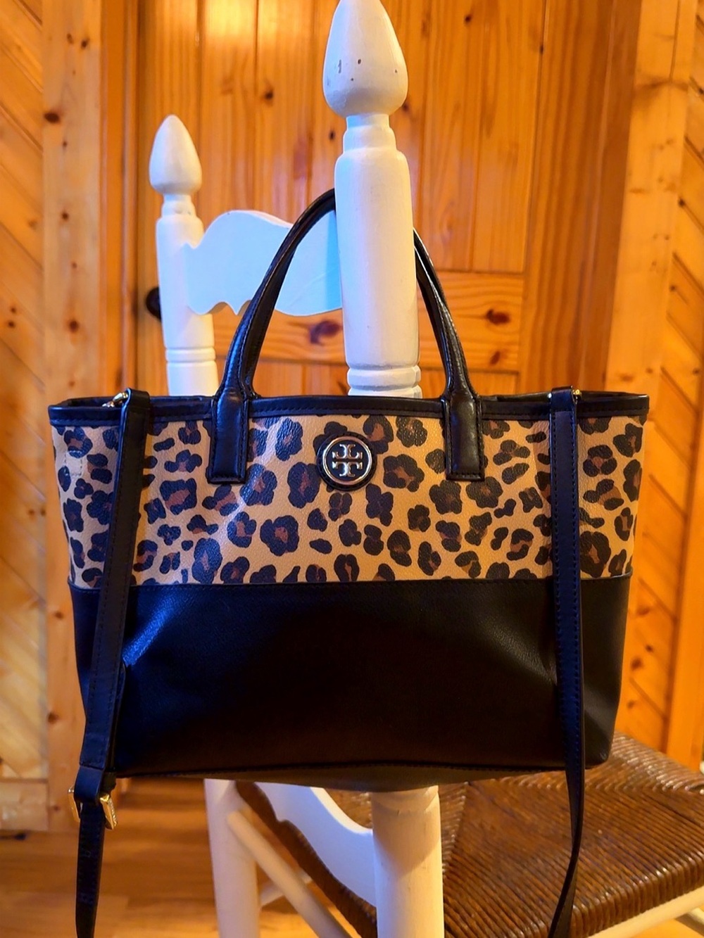 Tory Burch Kerrington Leopard Print Tote Crossbody Bag w/ Removable Zip Pouch